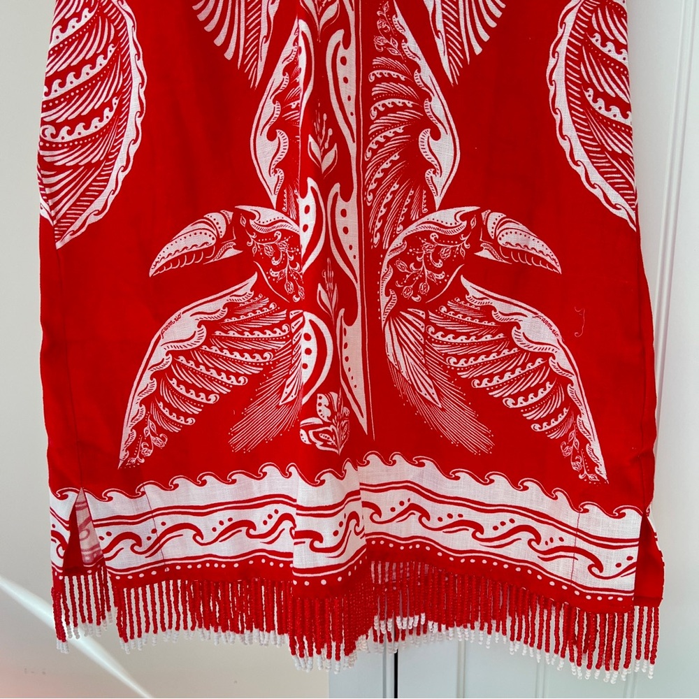 FARM Rio Beaded Fringe Red Off-White Majestic Coconut Mini Dress Size Small NWT - Picture 10 of 16